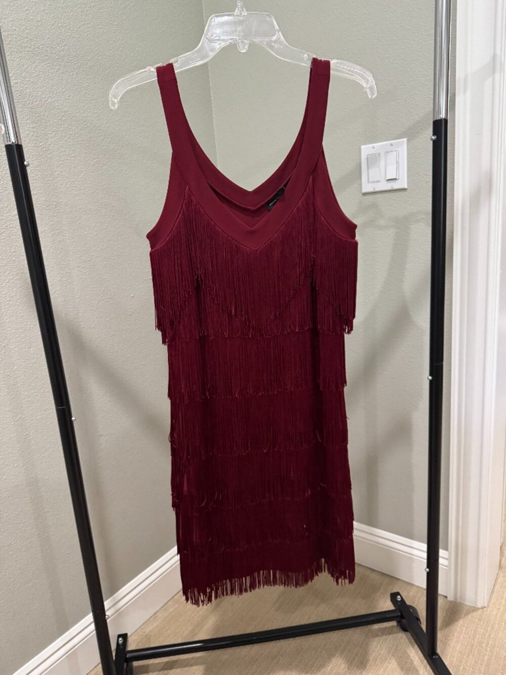 White House Black Market Fringe Cocktail Dress Burgundy